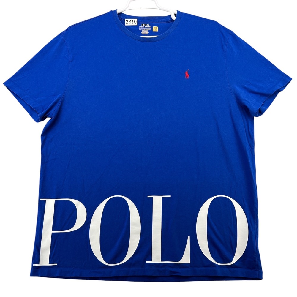 Polo Ralph Lauren Mens XL Classic Fit Blue Graphic Logo T-Shirt Red Pony Cotton